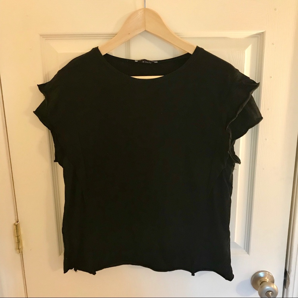 Black Fitted Top with Ruffle Sleeves
